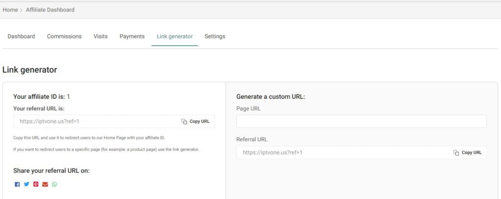 IPTVONE.US - Affiliate Link Generator